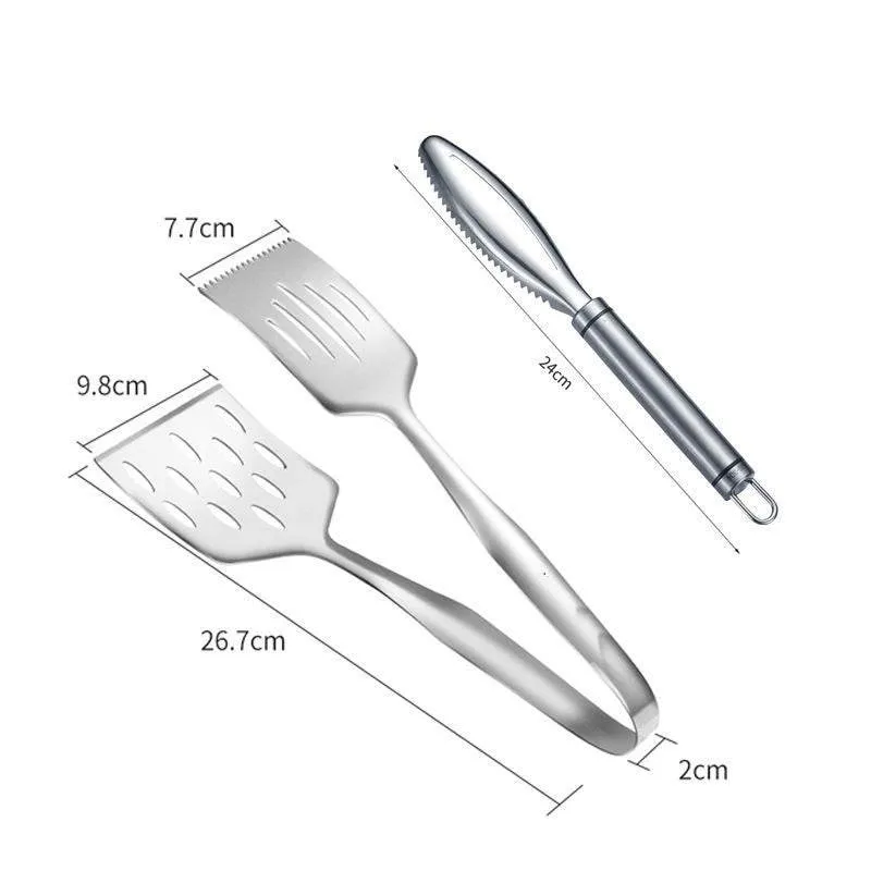 Stainless Steel Steak Frying Spatula Roast Fish BBQ Tongs Bread Meat Food Clip Drain Oil Leak Shovel Kitchen Cooking Utensils