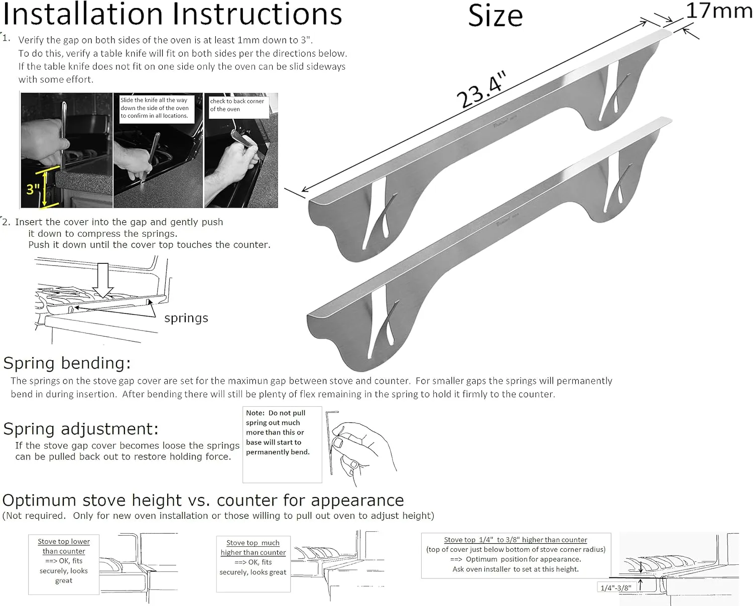 Stove Gap Covers - 23.4", 316 Stainless Steel | Oven Side Gap Filler | Range Trim Kit | Guard Between Stove Top & Counter