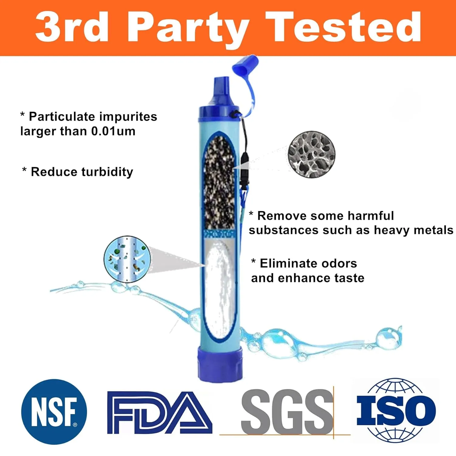 Straw Water Filter, Personal Hiking Equipment Water Purifier Filtration System Outdoor Camping Backpacking Travel Purifying Gear, Wilderness Survival Disaster Emergency Preparedness Straws Kit