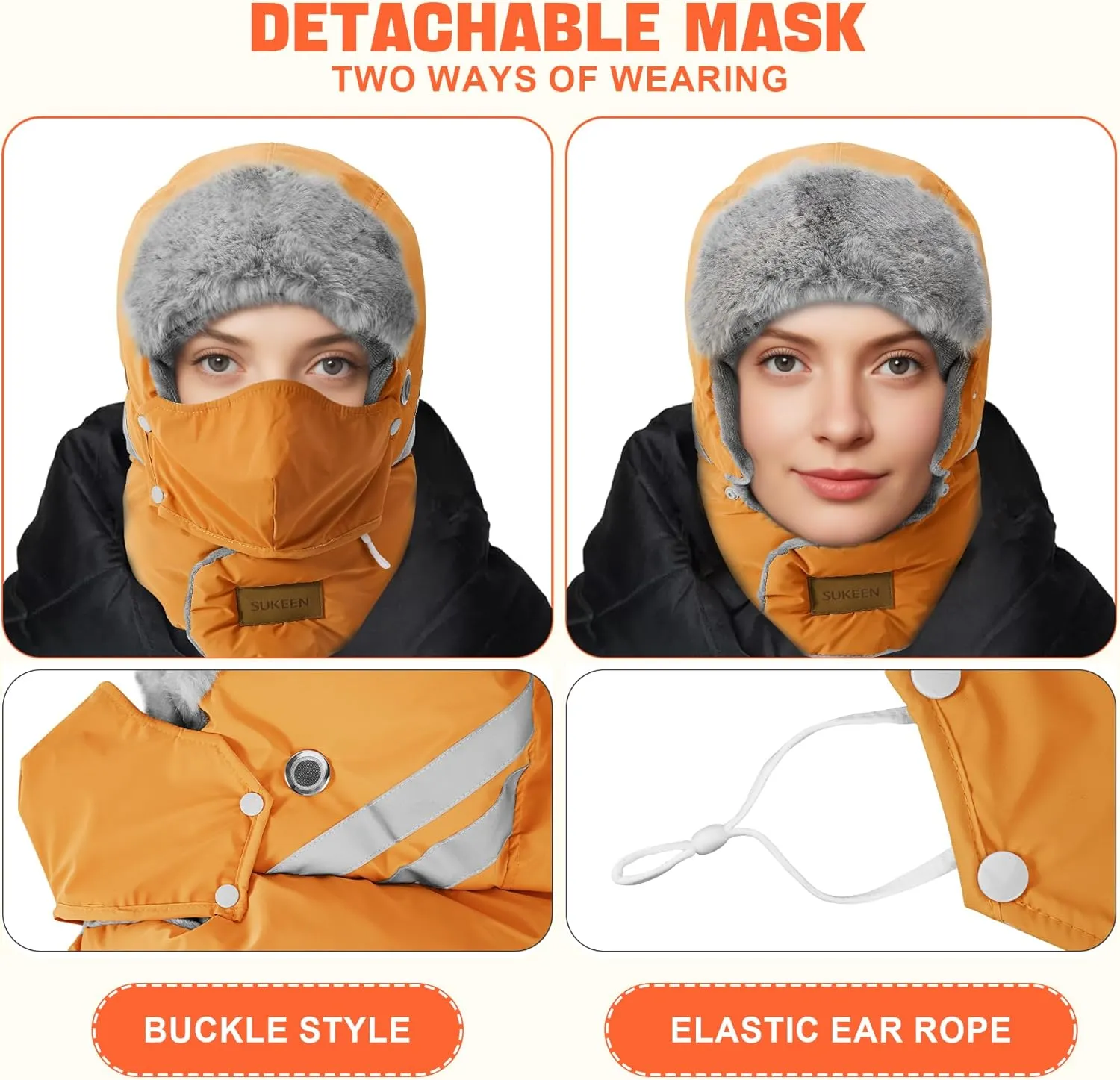 Sukeen Trapper Hats Windproof Winter Hat Water Repellent‌ Warm Hat Lightweight Earflap Hat with Mask for Cold Snow Weather