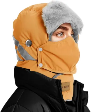 Sukeen Trapper Hats Windproof Winter Hat Water Repellent‌ Warm Hat Lightweight Earflap Hat with Mask for Cold Snow Weather