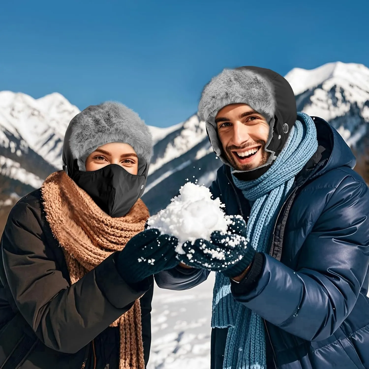 Sukeen Trapper Hats Windproof Winter Hat Water Repellent‌ Warm Hat Lightweight Earflap Hat with Mask for Cold Snow Weather