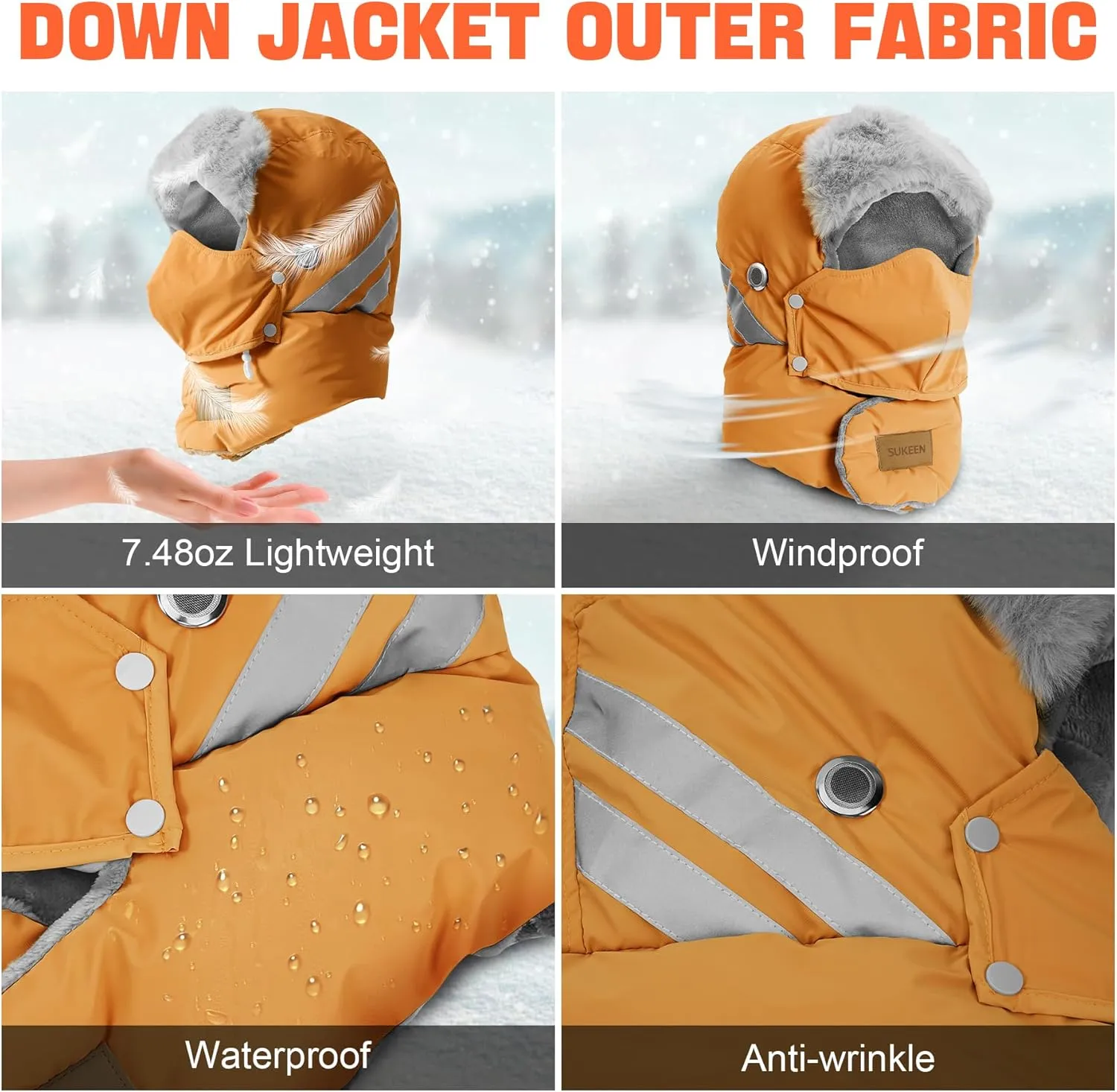 Sukeen Trapper Hats Windproof Winter Hat Water Repellent‌ Warm Hat Lightweight Earflap Hat with Mask for Cold Snow Weather