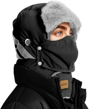 Sukeen Trapper Hats Windproof Winter Hat Water Repellent‌ Warm Hat Lightweight Earflap Hat with Mask for Cold Snow Weather