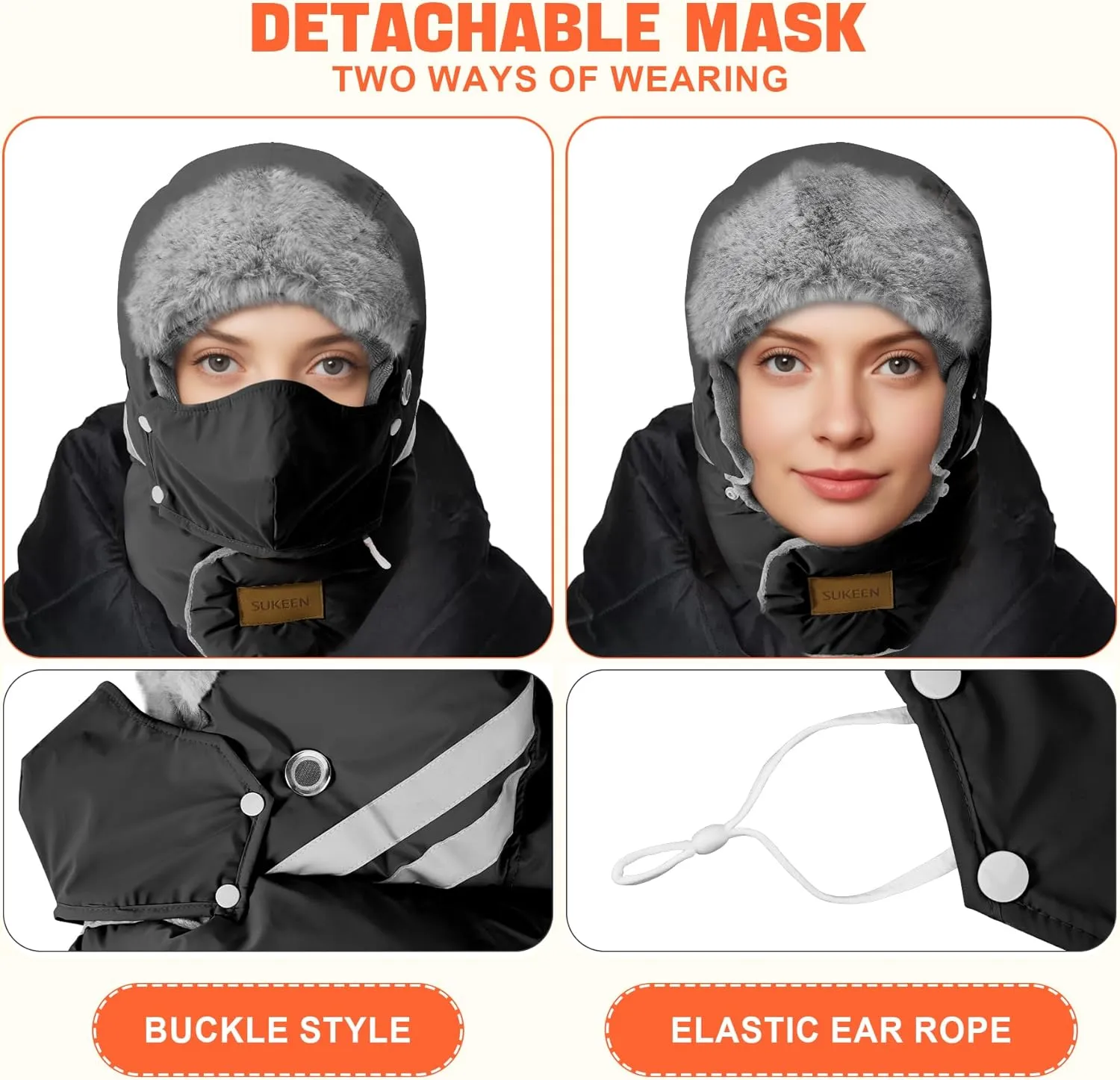 Sukeen Trapper Hats Windproof Winter Hat Water Repellent‌ Warm Hat Lightweight Earflap Hat with Mask for Cold Snow Weather