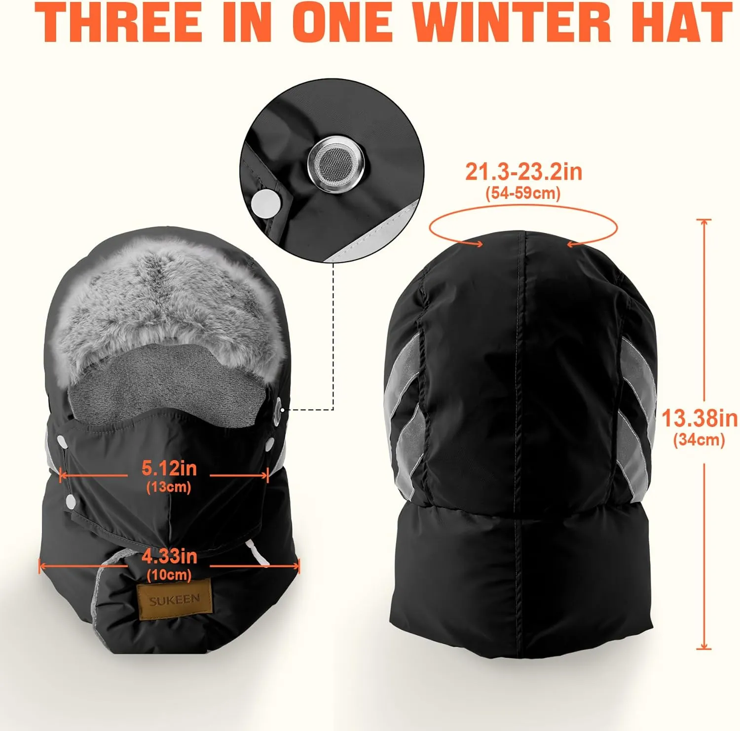 Sukeen Trapper Hats Windproof Winter Hat Water Repellent‌ Warm Hat Lightweight Earflap Hat with Mask for Cold Snow Weather