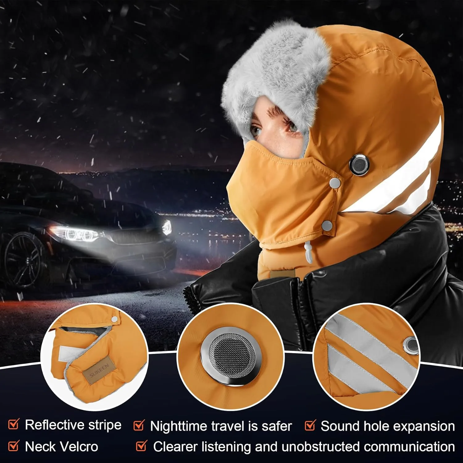 Sukeen Trapper Hats Windproof Winter Hat Water Repellent‌ Warm Hat Lightweight Earflap Hat with Mask for Cold Snow Weather