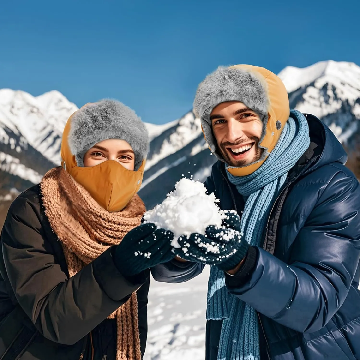 Sukeen Trapper Hats Windproof Winter Hat Water Repellent‌ Warm Hat Lightweight Earflap Hat with Mask for Cold Snow Weather