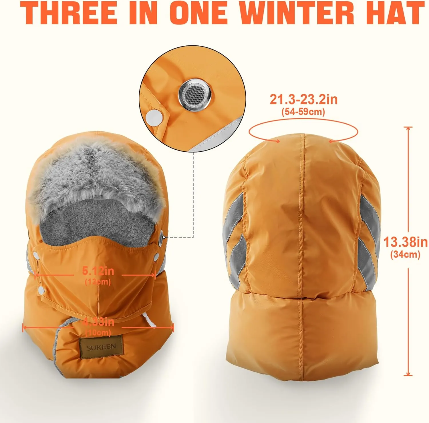 Sukeen Trapper Hats Windproof Winter Hat Water Repellent‌ Warm Hat Lightweight Earflap Hat with Mask for Cold Snow Weather