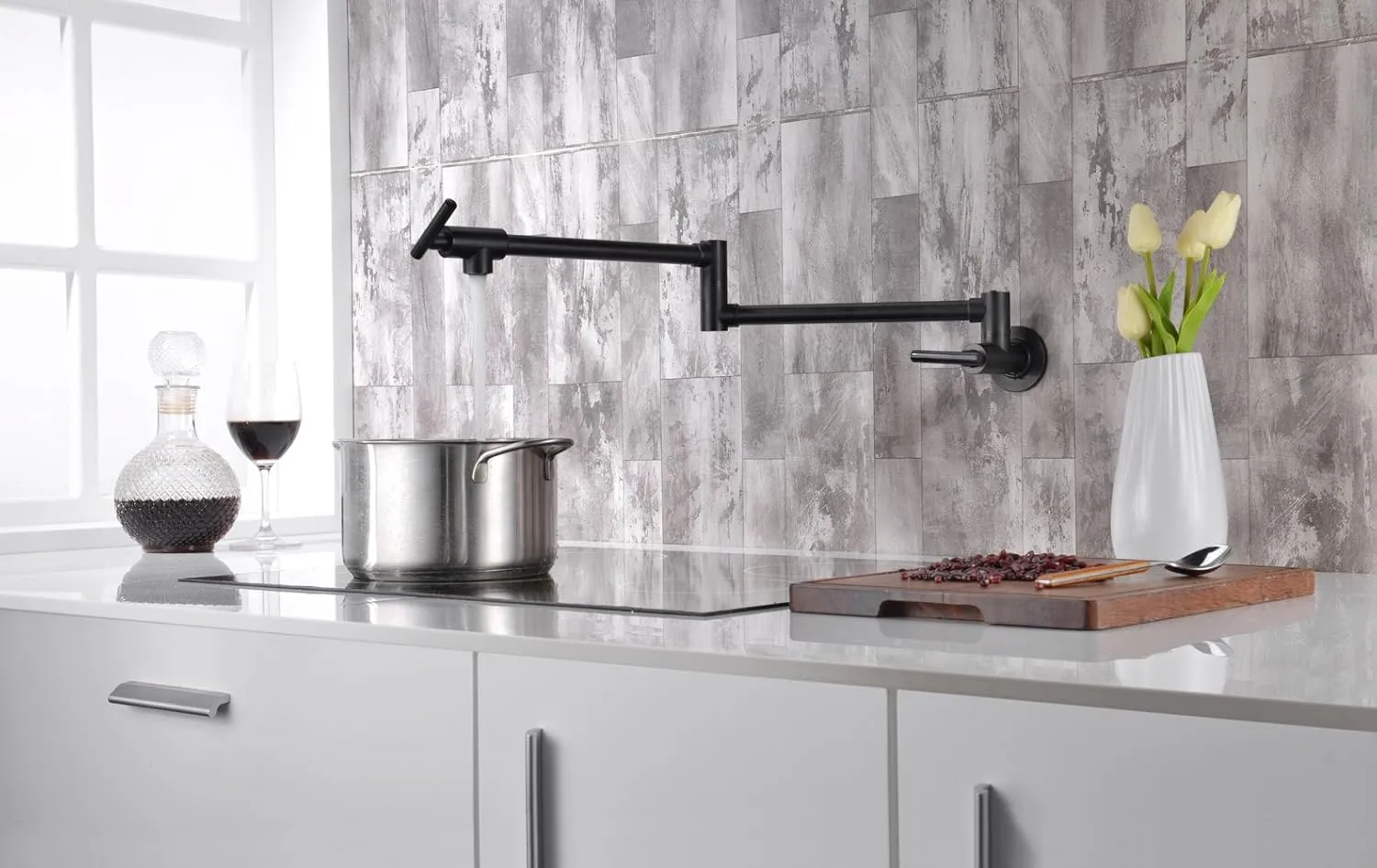 SUMERAIN Pot Filler Faucet Wall Mount Kitchen Faucet Oil Rubbed Bronze, Double-Jointed Swing and Dual Shut-Off Levers