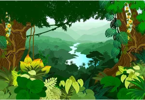 Summer Forest 8x6ft Backdrop for Photography Cartoon Jungle Tropical Plants Trees Green Leaves Flowers Mountain River Background Wall Banner Decor Portrait Photo Studio Props