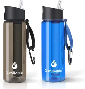 SurviMate Black and Blue Filtered Water Bottles