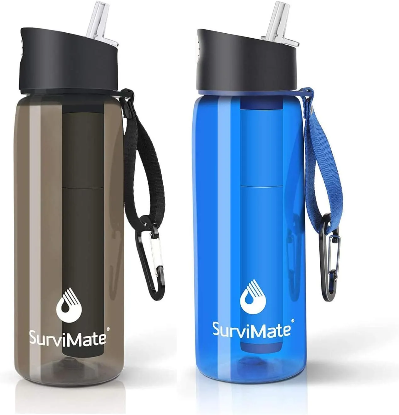 SurviMate Black and Blue Filtered Water Bottles