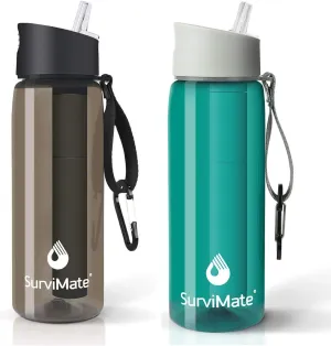 SurviMate Black and Teal Filtered Water Bottles