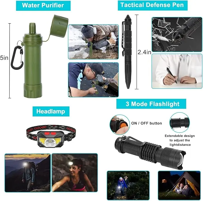 Survival Gear Professional Kit and Large Camping Backpack,First Aid Kit for Adventure Outdoor Hiking Accessories