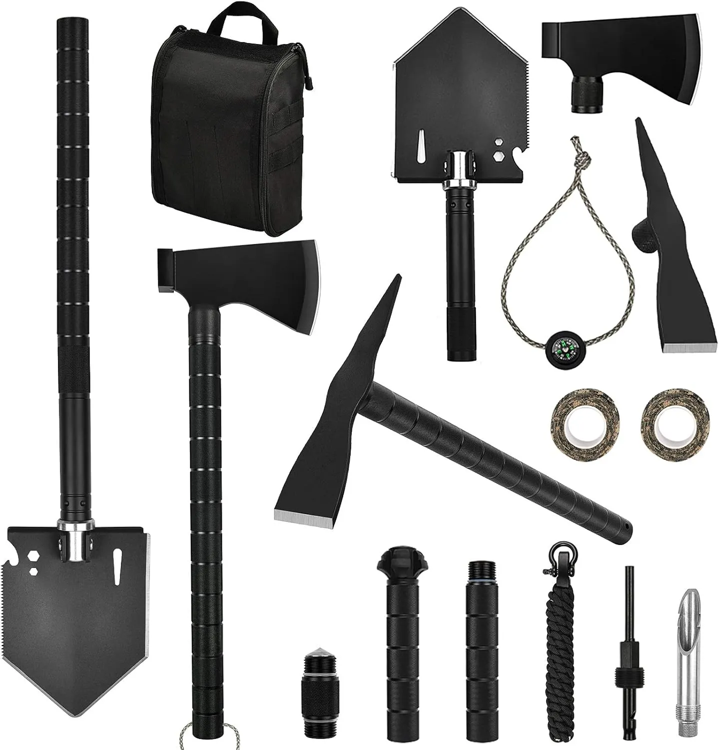Survival Shovel Multi-Tool, Camping Shovels Axe, Military Spade, Folding Off-Roading Tool Kit, for Camping, Hiking, Metal Detecting, Emergency Outdoor