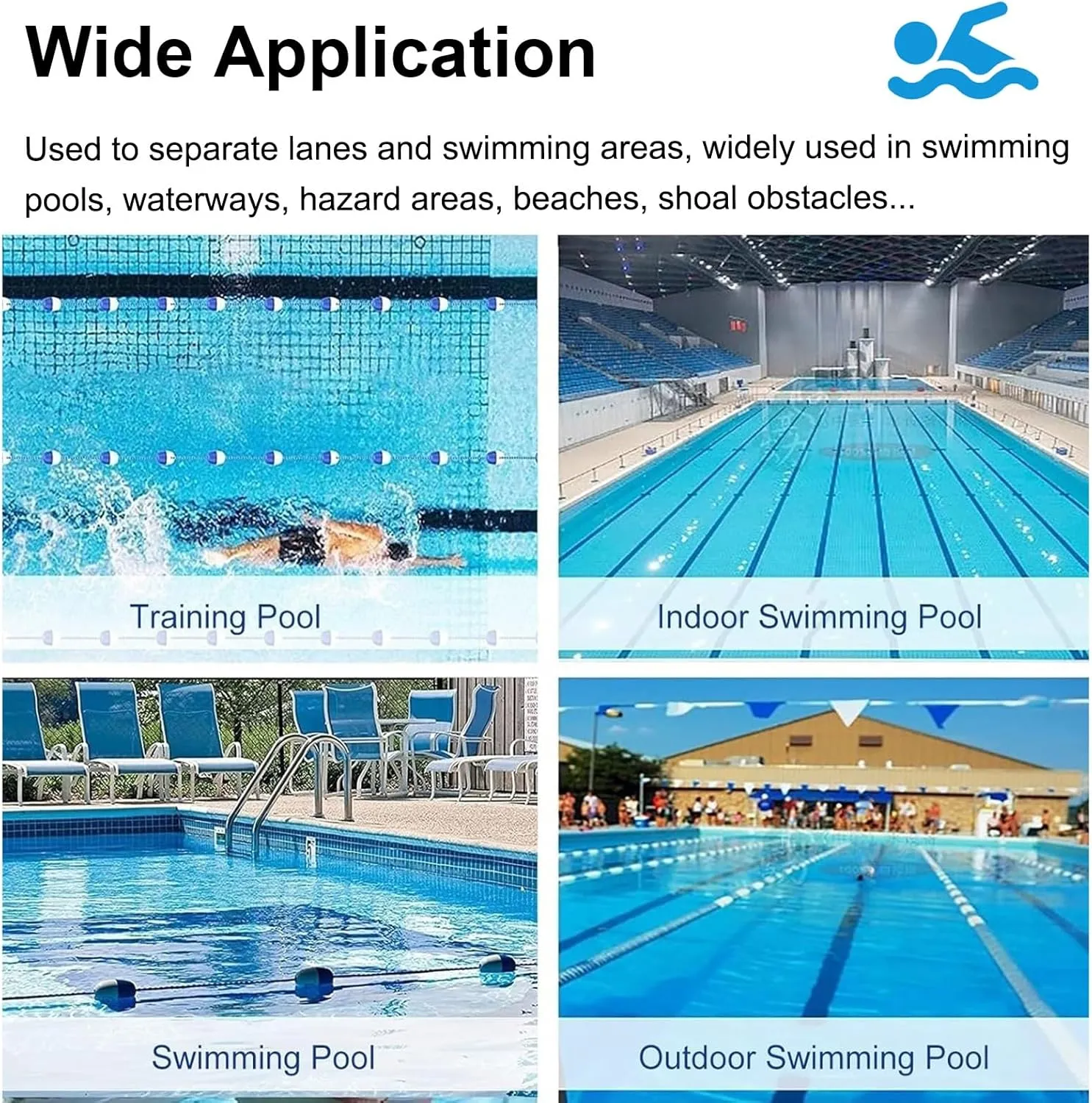 Swimming Pool Safety Float Line Divider Rope, Hotel Villa Pool Floating Warning Line with Hooks, 15 20 25 25 30 40 50 60 190 200 Ft Swim Lane Dividers Cord(3.3 ft)