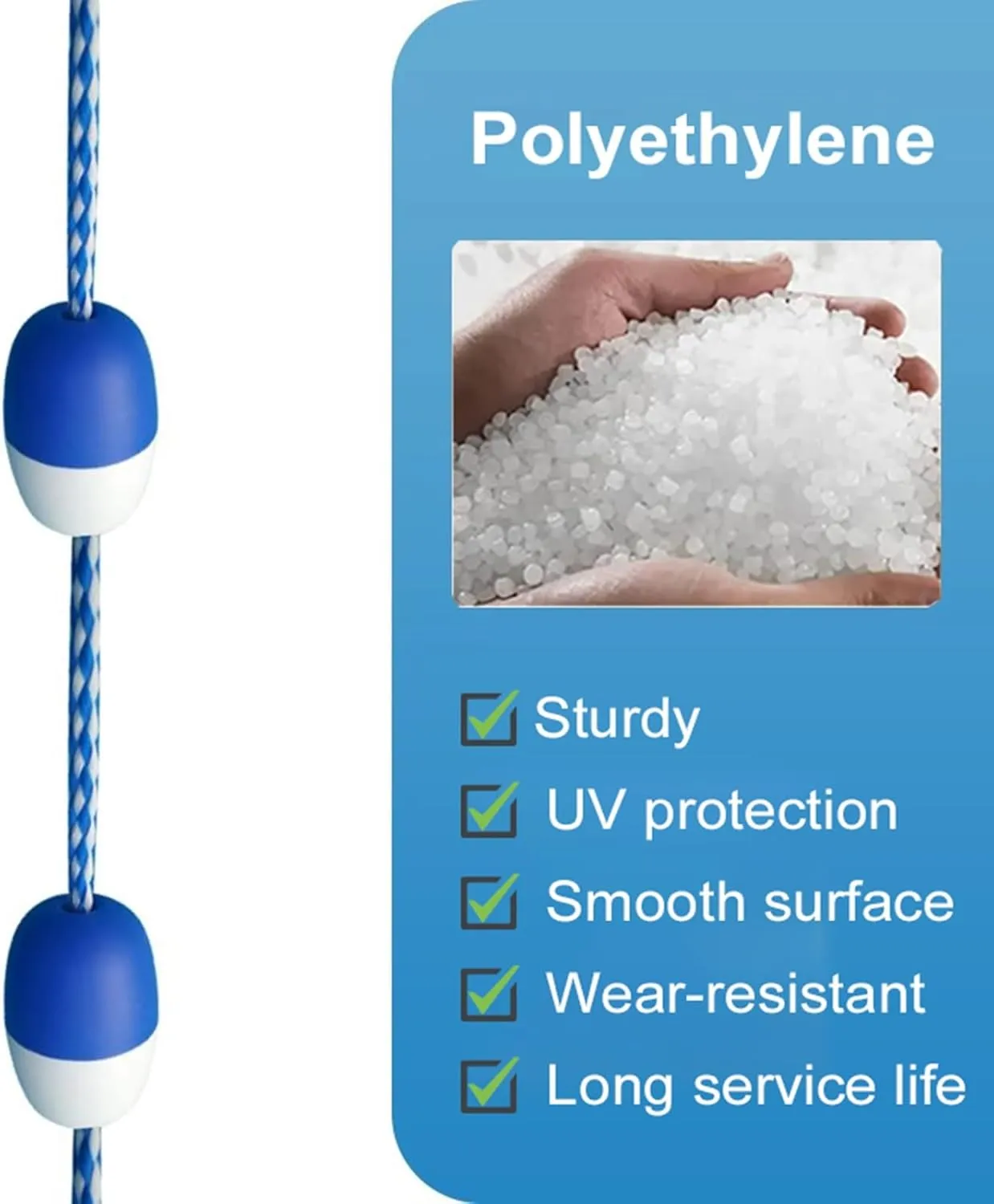 Swimming Pool Safety Float Line Divider Rope, Hotel Villa Pool Floating Warning Line with Hooks, 15 20 25 25 30 40 50 60 190 200 Ft Swim Lane Dividers Cord(3.3 ft)