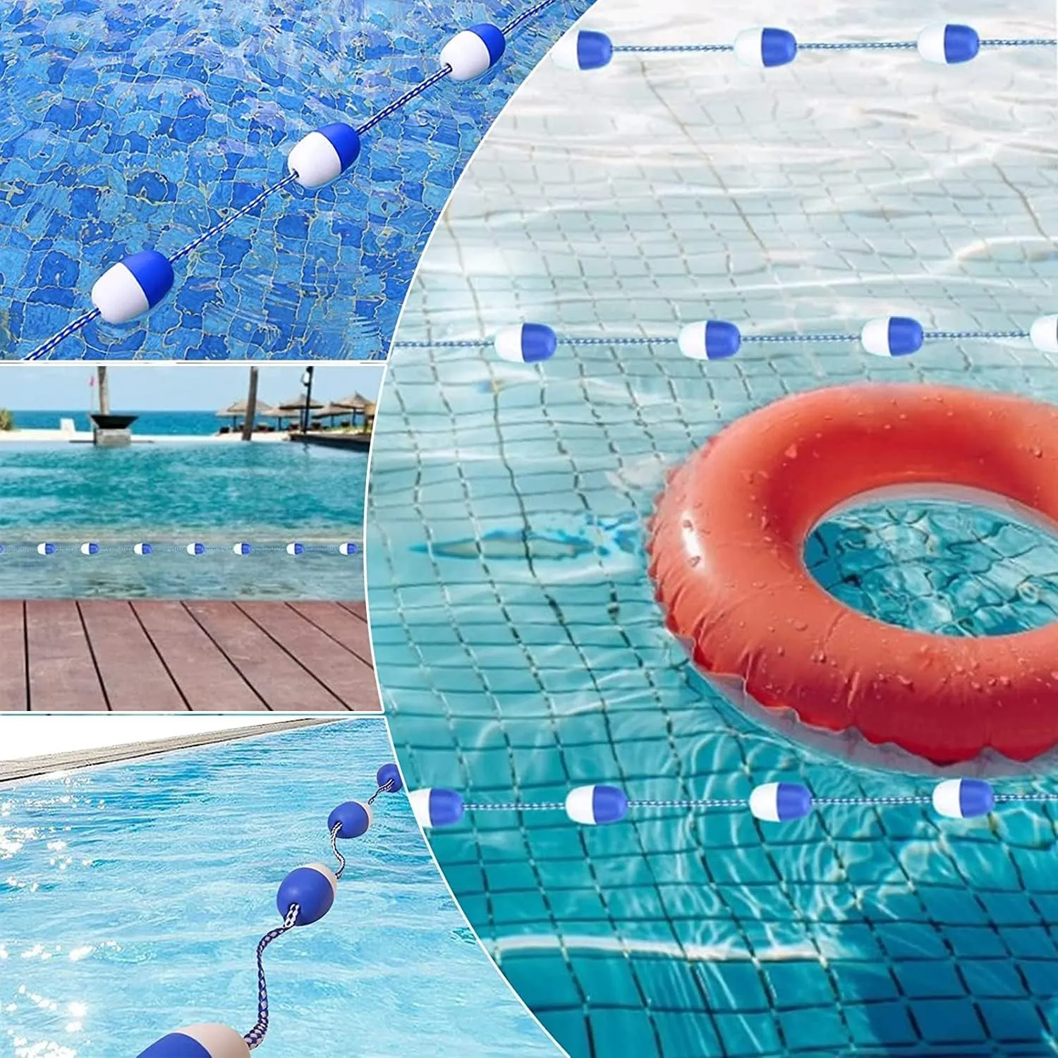 Swimming Pool Safety Float Line Divider Rope, Hotel Villa Pool Floating Warning Line with Hooks, 15 20 25 25 30 40 50 60 190 200 Ft Swim Lane Dividers Cord(3.3 ft)