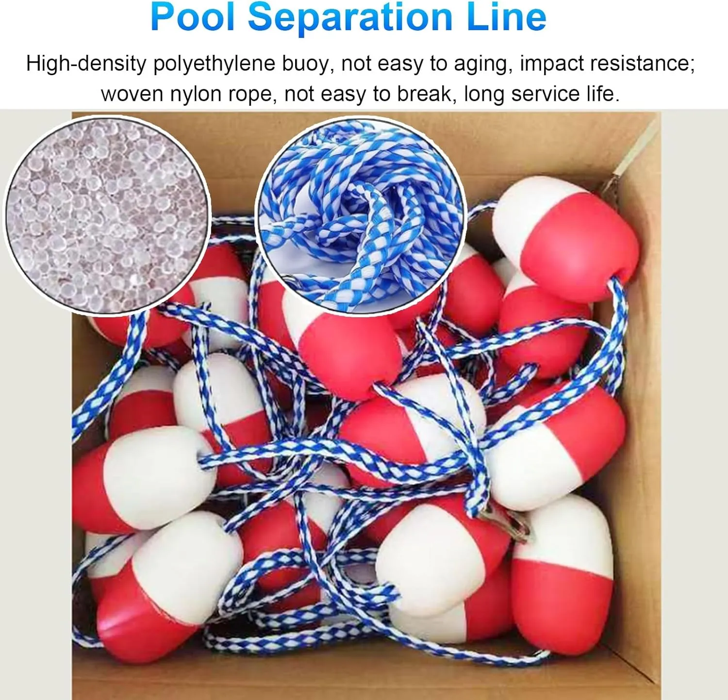 Swimming Pools Safety Divider Rope Kits, Public Pool/Separating Deep Shallow End Water Area Safety Float Line, Custom Length Floating Warning Lines with Red White Buoy(23.0 feet)