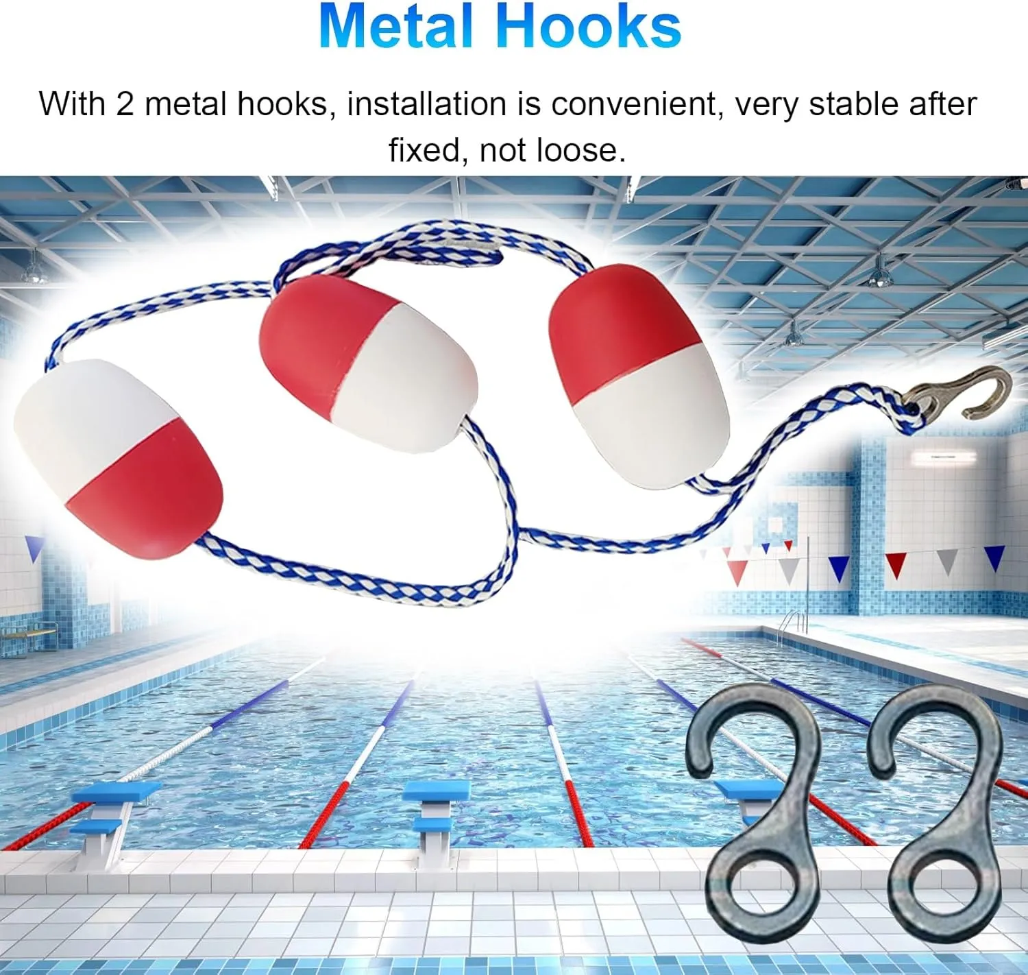 Swimming Pools Safety Divider Rope Kits, Public Pool/Separating Deep Shallow End Water Area Safety Float Line, Custom Length Floating Warning Lines with Red White Buoy(23.0 feet)
