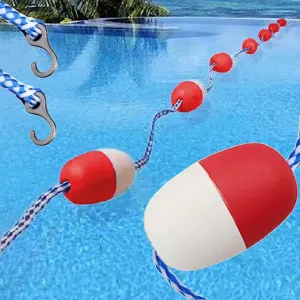 Swimming Pools Safety Divider Rope Kits, Public Pool/Separating Deep Shallow End Water Area Safety Float Line, Custom Length Floating Warning Lines with Red White Buoy(23.0 feet)