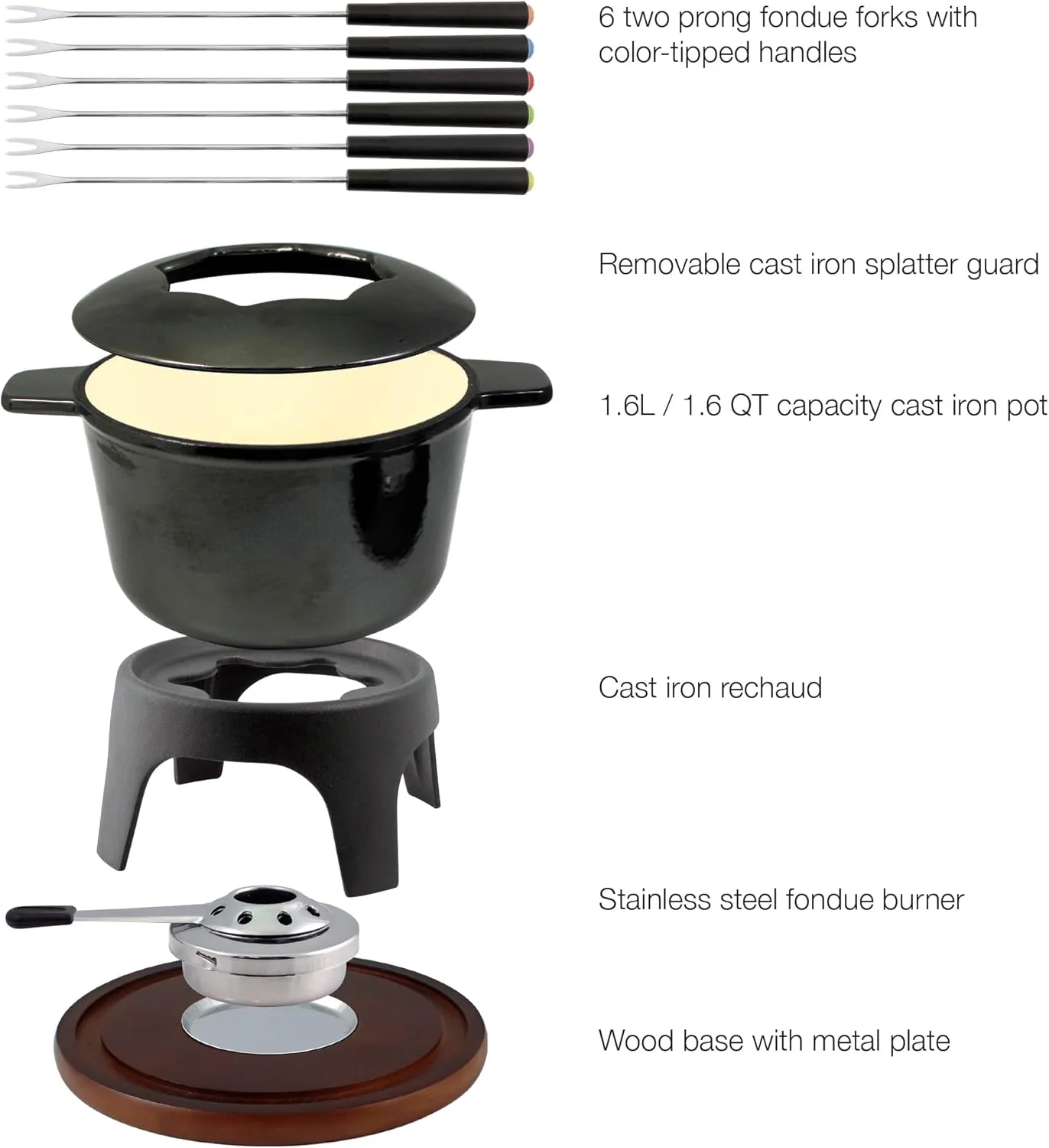 Swissmar Sierra 11 Piece Cast Iron Fondue Set - Metallic Black