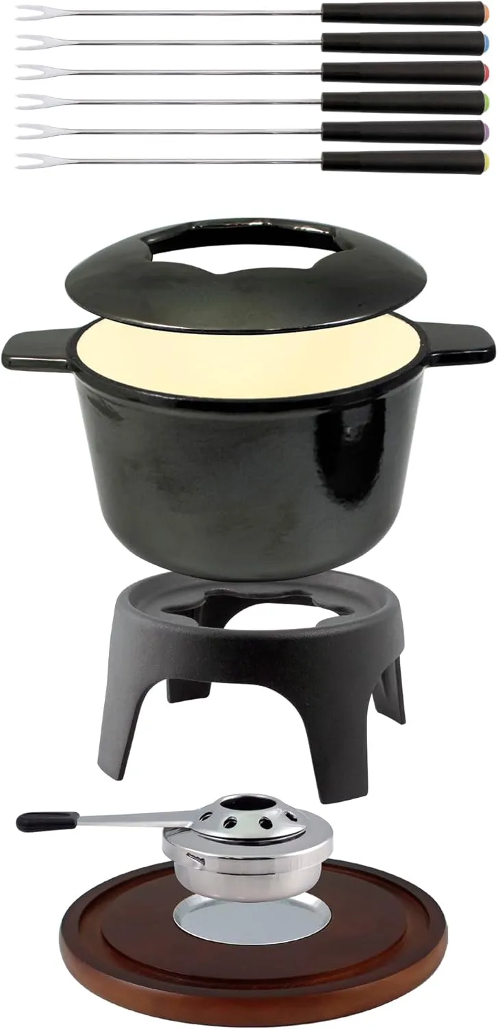 Swissmar Sierra 11 Piece Cast Iron Fondue Set - Metallic Black