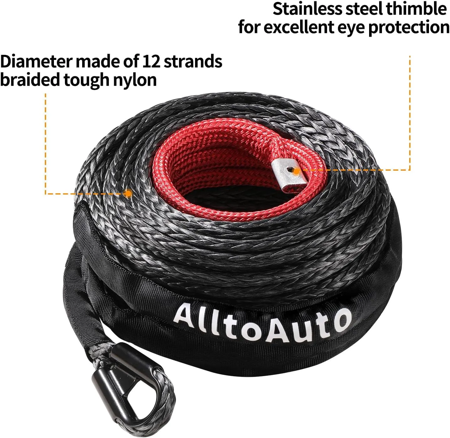 Synthetic Winch Rope, 3/8" x 85'-25000 LBs Dyneema Synthetic Winch Rope Line Cable with Protective Sleeve for Truck 4WD Off-Road Vehicle Winch Accessory
