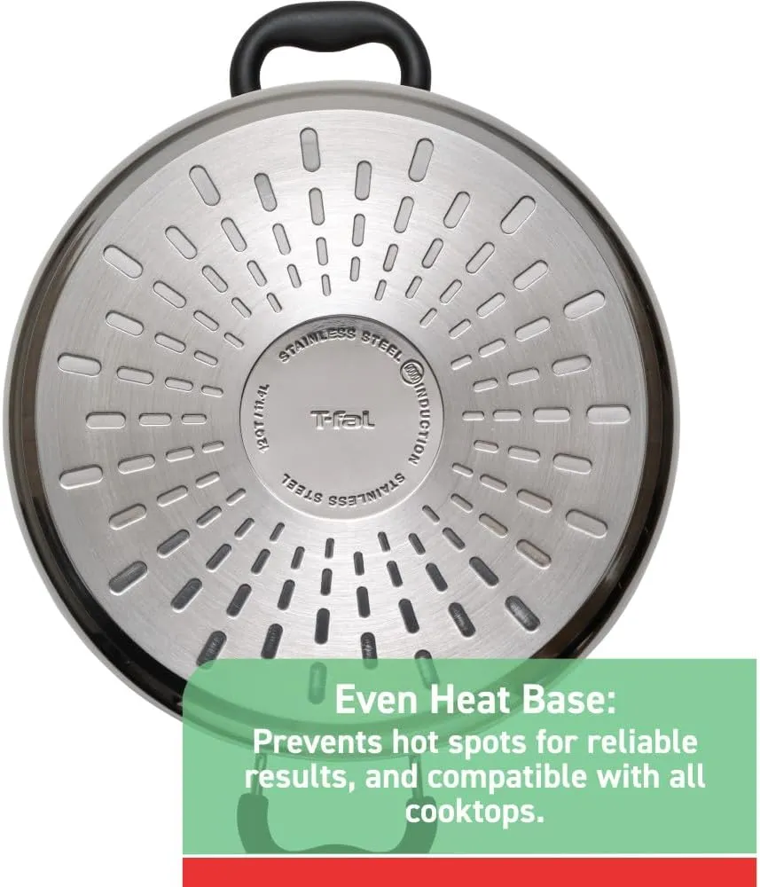 T-fal Specialty Stainless Steel Stockpot 12 Quart Oven Safe 350F Pots and Pans, Cookware Silver