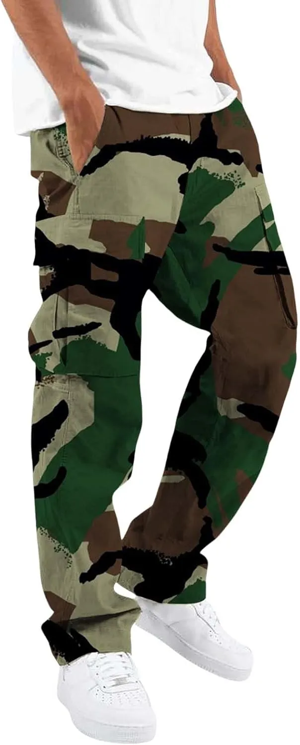 Tactical Pants for Men Sports Hat Multi Woven Pocket Foot Rope Solid Pants Street Cargo Active Waterproof Hiking Trousers