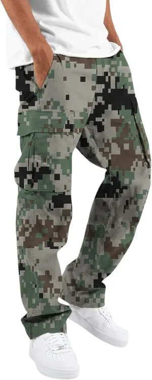 Tactical Pants for Men Sports Hat Multi Woven Pocket Foot Rope Solid Pants Street Cargo Active Waterproof Hiking Trousers