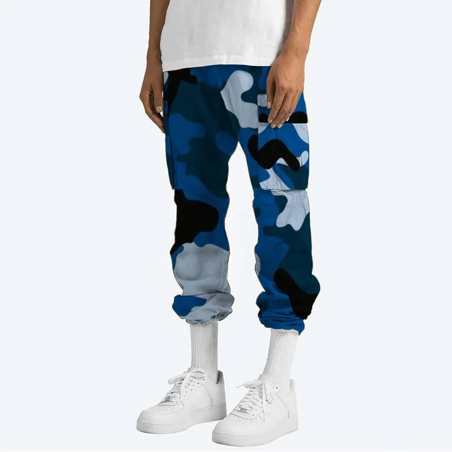 Tactical Pants for Men Sports Hat Multi Woven Pocket Foot Rope Solid Pants Street Cargo Active Waterproof Hiking Trousers