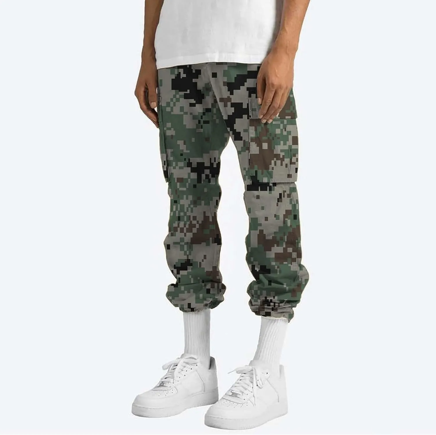 Tactical Pants for Men Sports Hat Multi Woven Pocket Foot Rope Solid Pants Street Cargo Active Waterproof Hiking Trousers