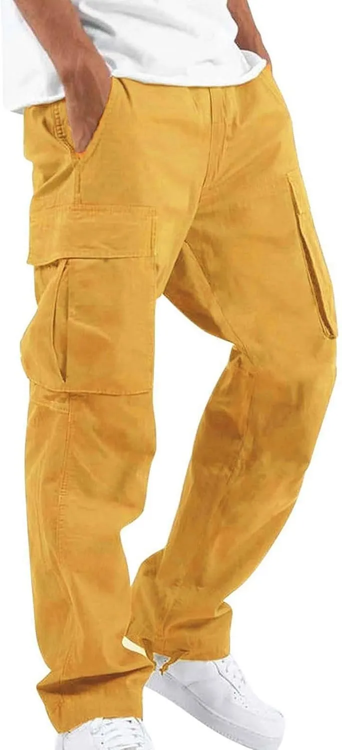 Tactical Pants for Men Sports Hat Multi Woven Pocket Foot Rope Solid Pants Street Cargo Active Waterproof Hiking Trousers