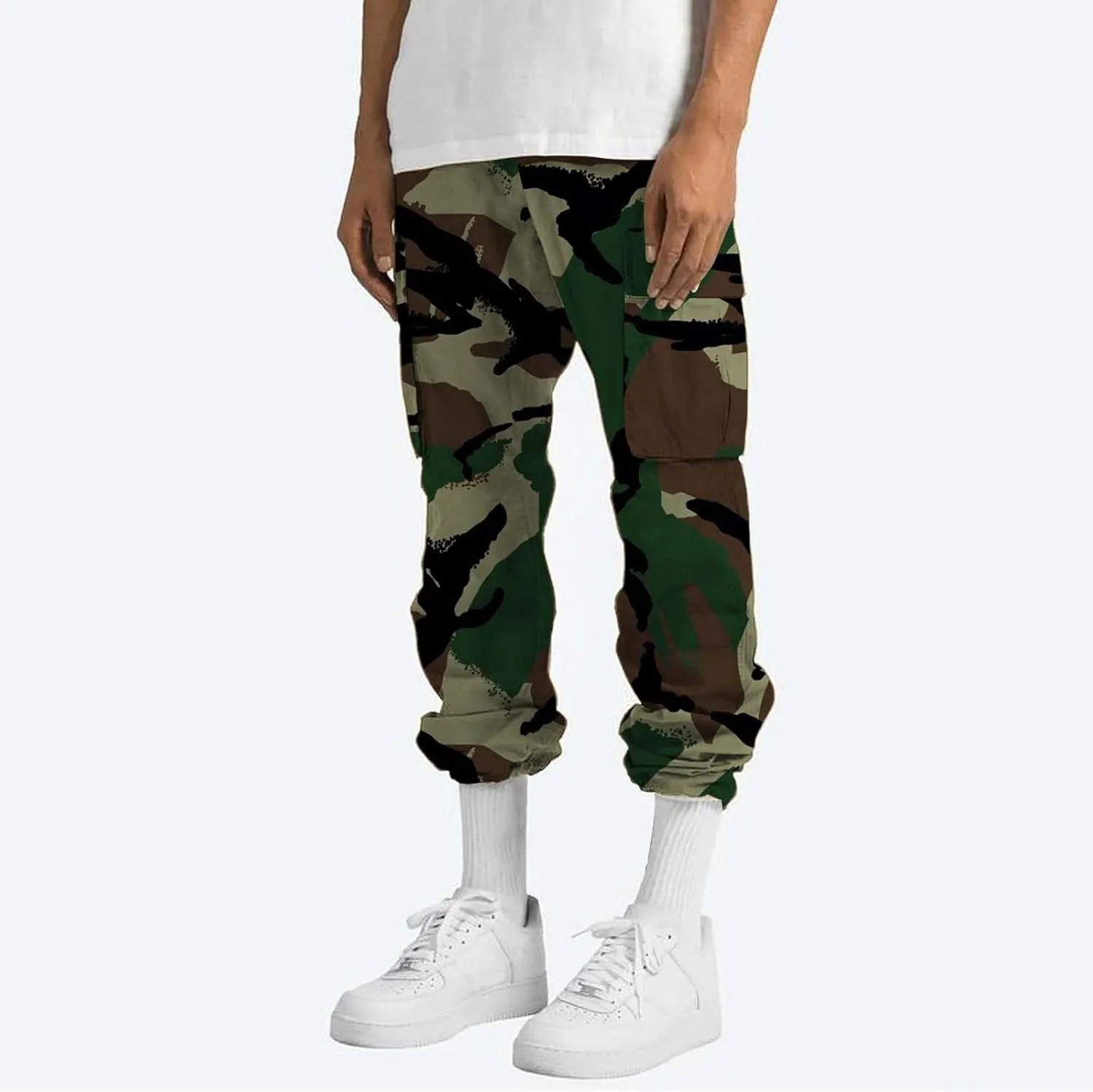 Tactical Pants for Men Sports Hat Multi Woven Pocket Foot Rope Solid Pants Street Cargo Active Waterproof Hiking Trousers