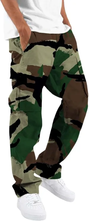 Tactical Pants for Men Sports Hat Multi Woven Pocket Foot Rope Solid Pants Street Cargo Active Waterproof Hiking Trousers