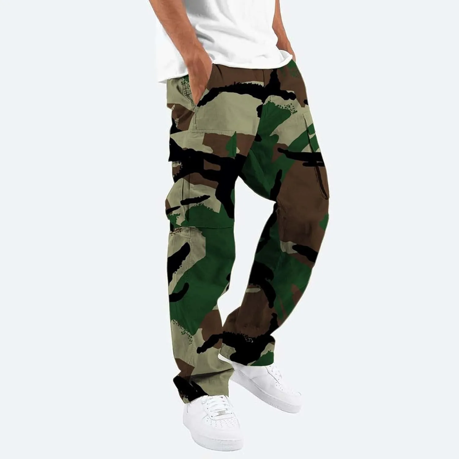 Tactical Pants for Men Sports Hat Multi Woven Pocket Foot Rope Solid Pants Street Cargo Active Waterproof Hiking Trousers