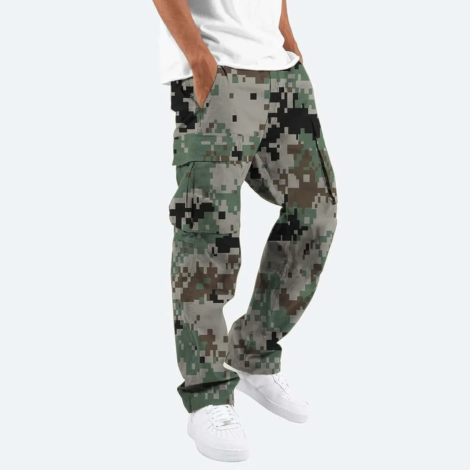 Tactical Pants for Men Sports Hat Multi Woven Pocket Foot Rope Solid Pants Street Cargo Active Waterproof Hiking Trousers