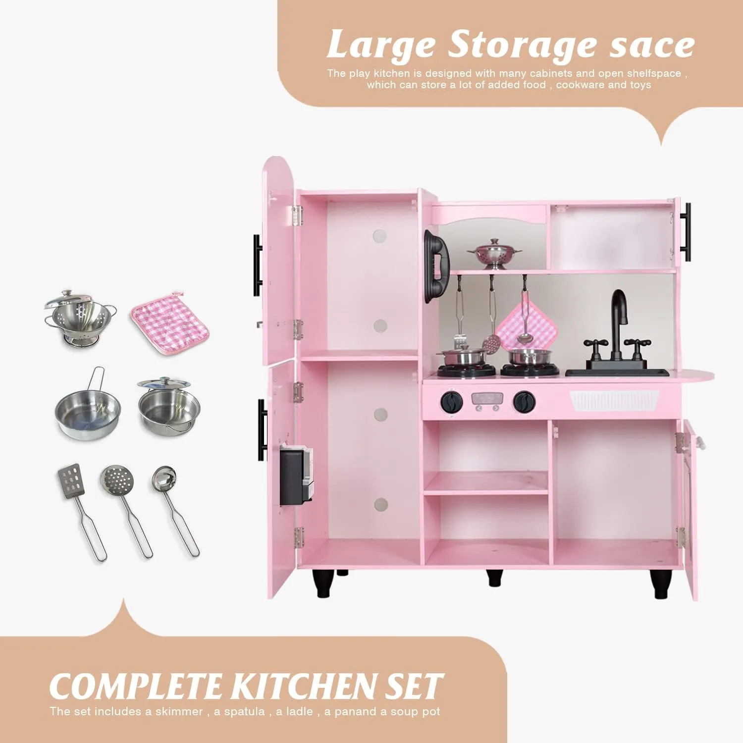 TaoHFE Kitchen Set for Kids Wooden Play Kitchen Toy Sets for Girls Gift Pink Kitchen for Toddlers Kitchen Playset Toys for Kids Age 3  Pretend Play with Lights & Sounds (Pink)