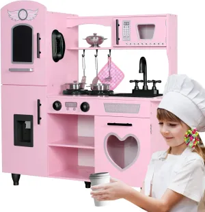 TaoHFE Kitchen Set for Kids Wooden Play Kitchen Toy Sets for Girls Gift Pink Kitchen for Toddlers Kitchen Playset Toys for Kids Age 3  Pretend Play with Lights & Sounds (Pink)