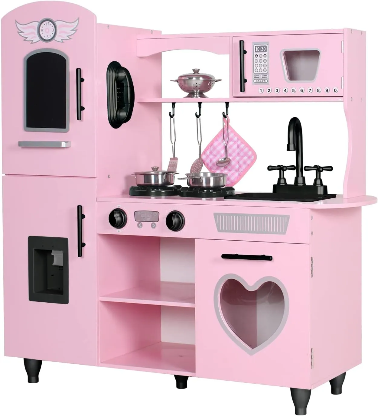 TaoHFE Kitchen Set for Kids Wooden Play Kitchen Toy Sets for Girls Gift Pink Kitchen for Toddlers Kitchen Playset Toys for Kids Age 3  Pretend Play with Lights & Sounds (Pink)