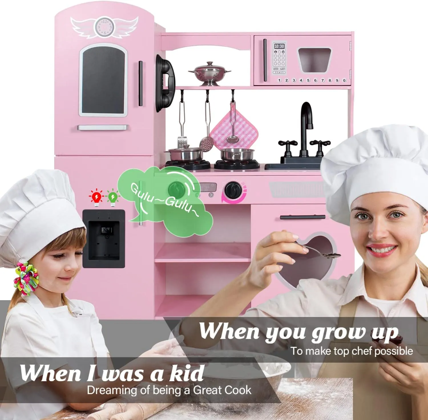 TaoHFE Kitchen Set for Kids Wooden Play Kitchen Toy Sets for Girls Gift Pink Kitchen for Toddlers Kitchen Playset Toys for Kids Age 3  Pretend Play with Lights & Sounds (Pink)