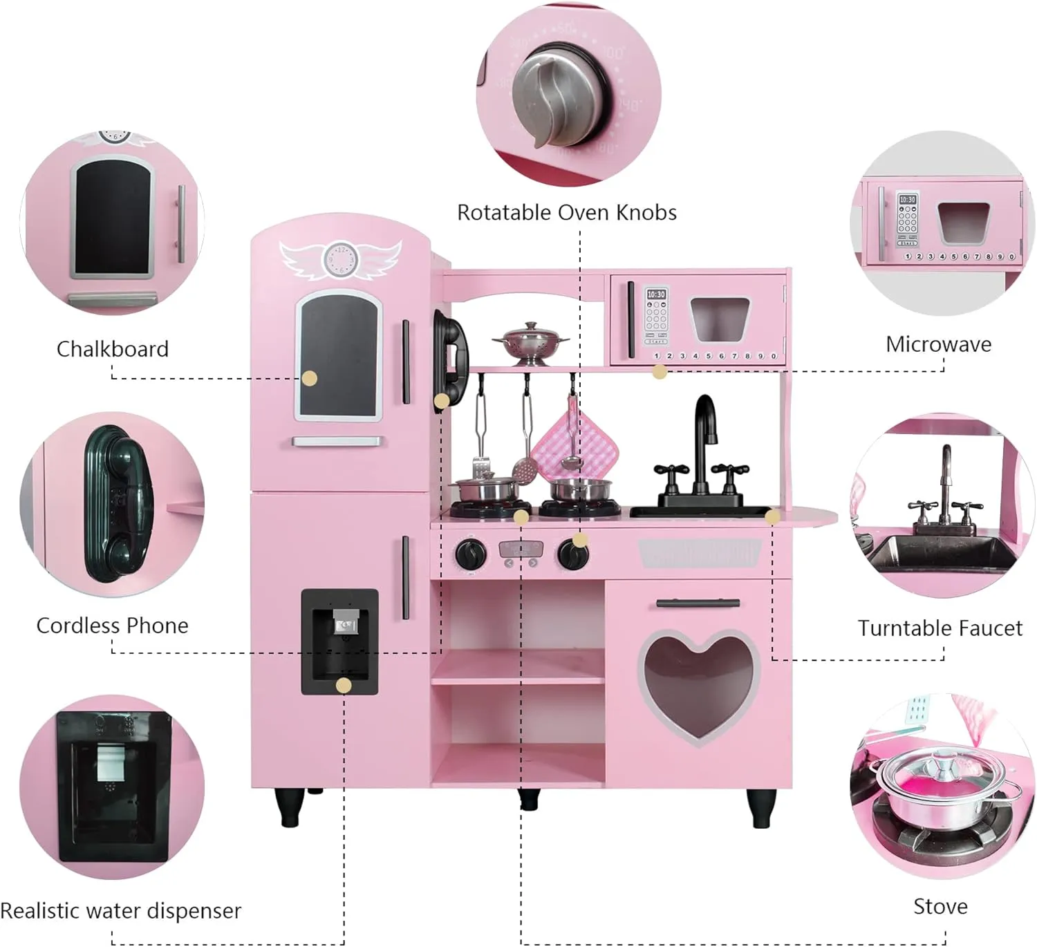 TaoHFE Kitchen Set for Kids Wooden Play Kitchen Toy Sets for Girls Gift Pink Kitchen for Toddlers Kitchen Playset Toys for Kids Age 3  Pretend Play with Lights & Sounds (Pink)