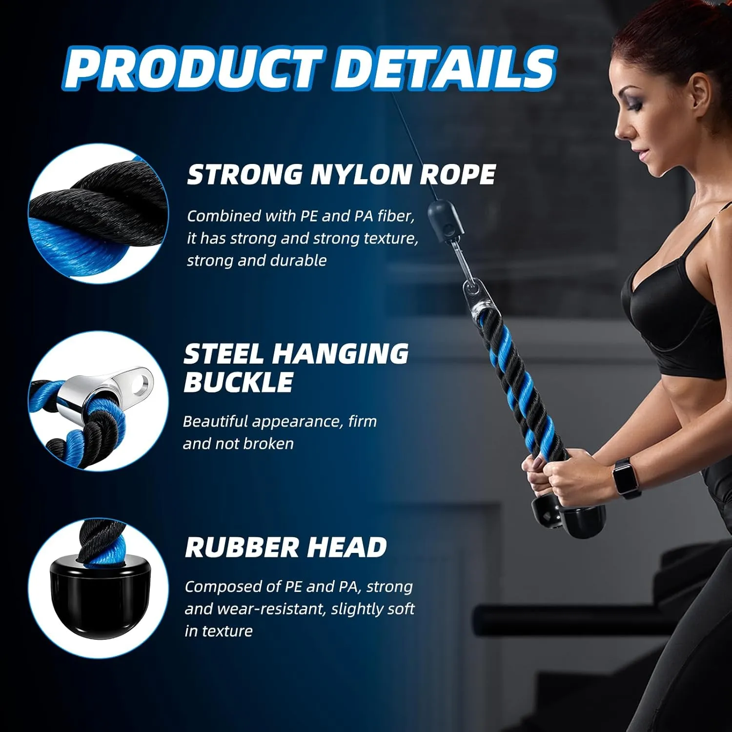 tchrules Universal Tricep Rope Pull Down, 27 Inch Heavy Duty Rope Length, Easy to Grip & Non Slip Cable Workout Exercise Machine Attachment, Suitable for Professional Gyms