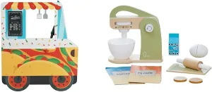 Teamson Kids 2-in-1 Wooden Play Kitchen Café Set with Mixer, Pretend Baking Accessories, Double-Sided Cooking Station, Realistic Features, Storage, Imaginative Toddler Play Set, Boys, Girls