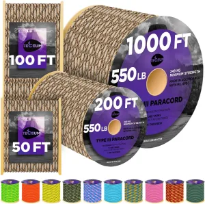 TECEUM Heavy Duty Rope 1000 – 1000ft / 200ft / 100ft / 50ft – 40  Colors – Utility Rope for Survival & Camping Gear – Nylon String, Camping Rope, para Cord, Utility Nylon Rope, Tent Cord