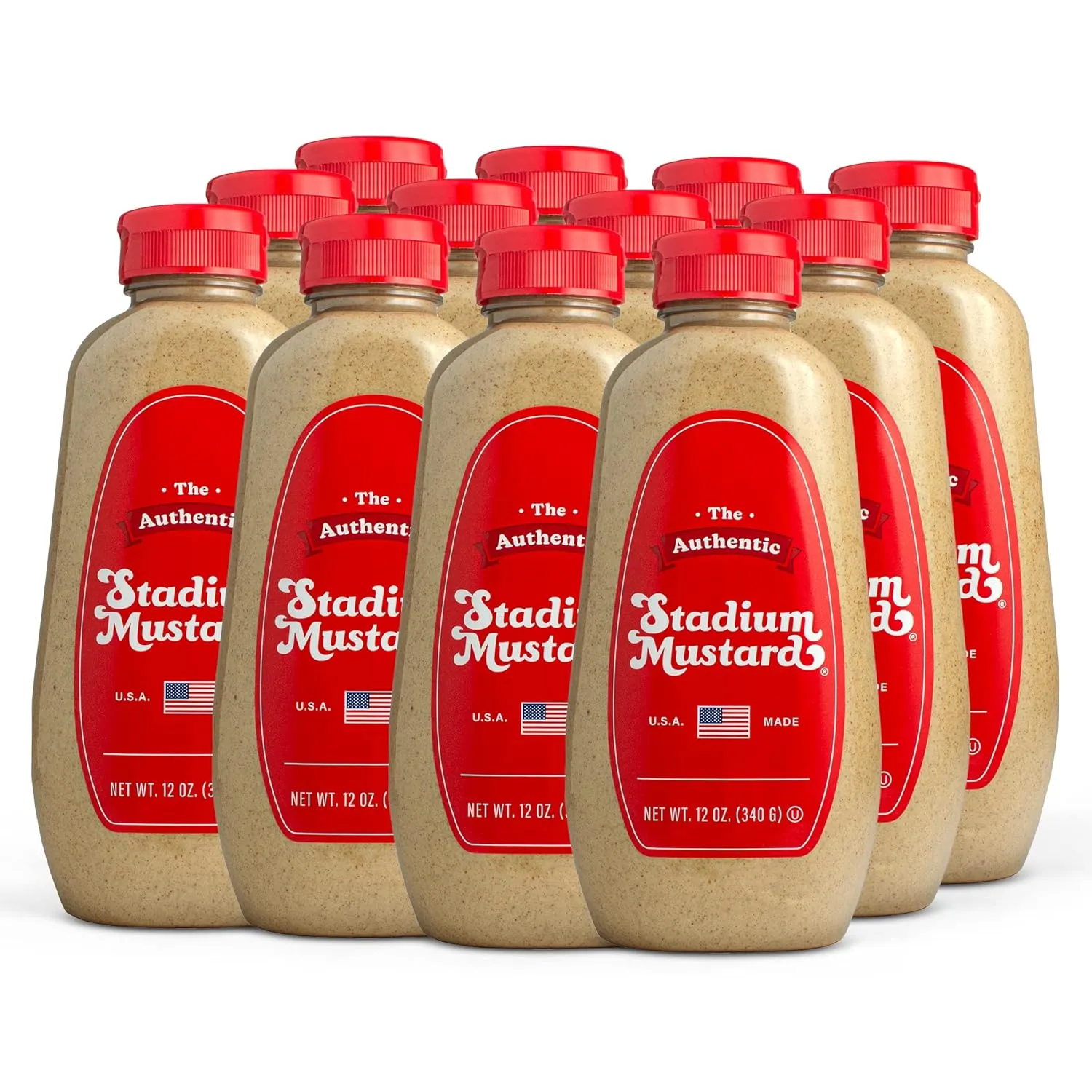 The Authentic Stadium Mustard. The Classic Condiment for Hot Dogs and Hamburgers. Gluten Free, Sugar Free, Kosher, Fat Free 12oz (Pack Of 12)