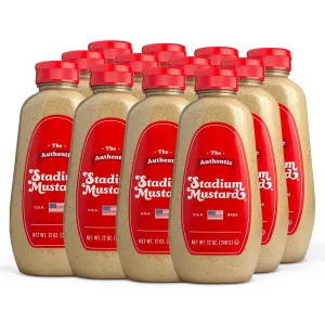 The Authentic Stadium Mustard. The Classic Condiment for Hot Dogs and Hamburgers. Gluten Free, Sugar Free, Kosher, Fat Free 12oz (Pack Of 12)