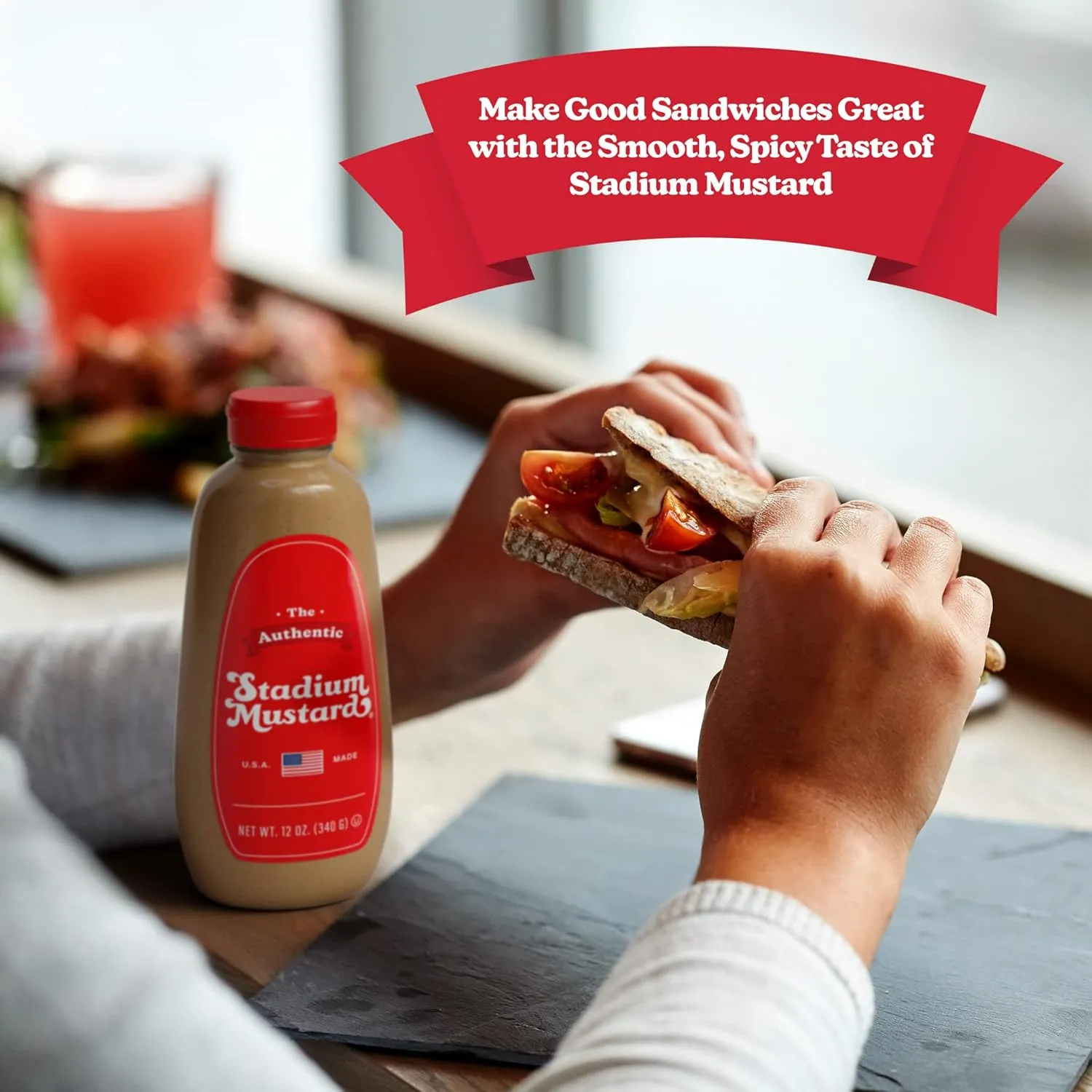 The Authentic Stadium Mustard. The Classic Condiment for Hot Dogs and Hamburgers. Gluten Free, Sugar Free, Kosher, Fat Free 12oz (Pack Of 12)